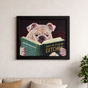Casanova Bulldog framed Art,  in Black Frame, white bulldog